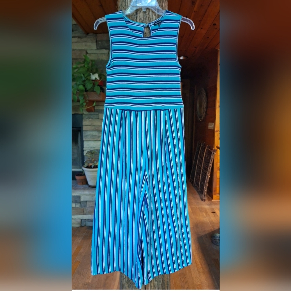 Sequin Hearts Blue Striped Jumpsuit Girls 16XL